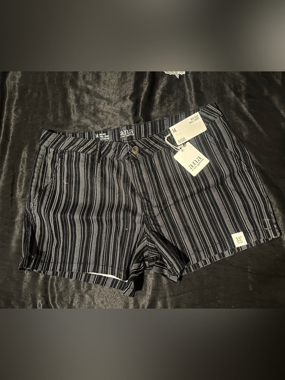a.n.a Black and White Striped Mid-Rise Twill Shorts
